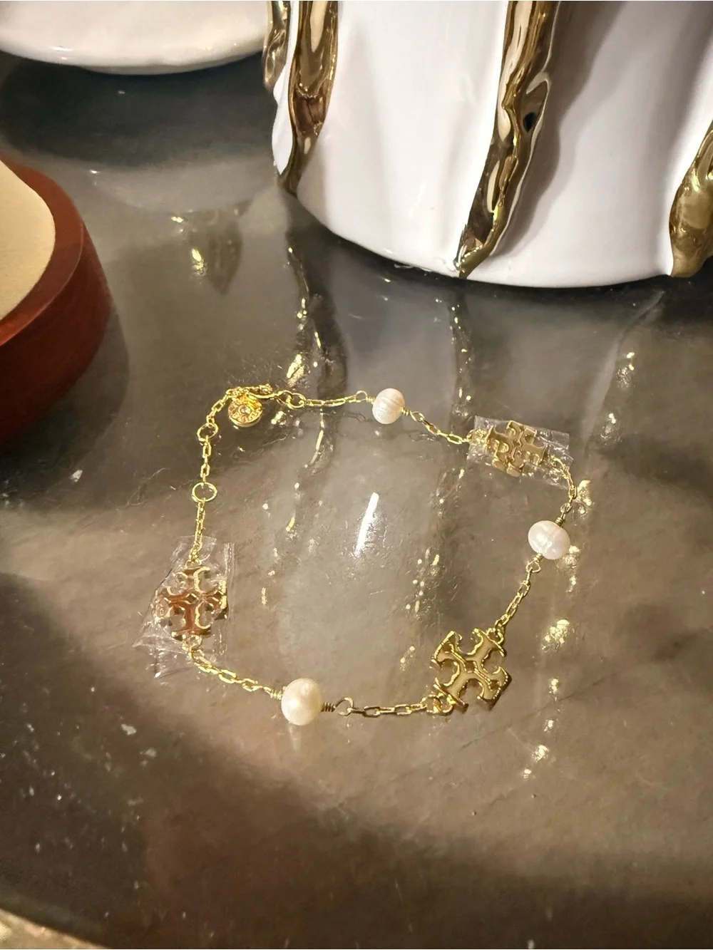 Tory Burch Gold-Tone Pearl Link Bracelet